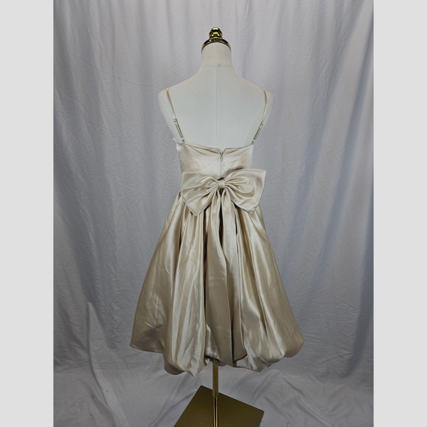 Chic Cream Satin Bow Back Mini Dress for Parties & Dates