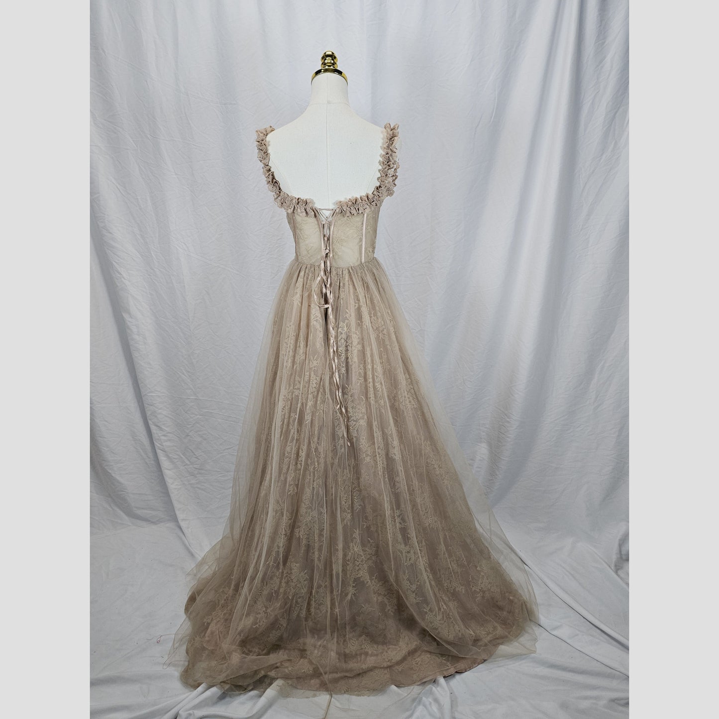 Elegant Lace Maxi Dress with Ruffled Sleeves – Perfect for Weddings