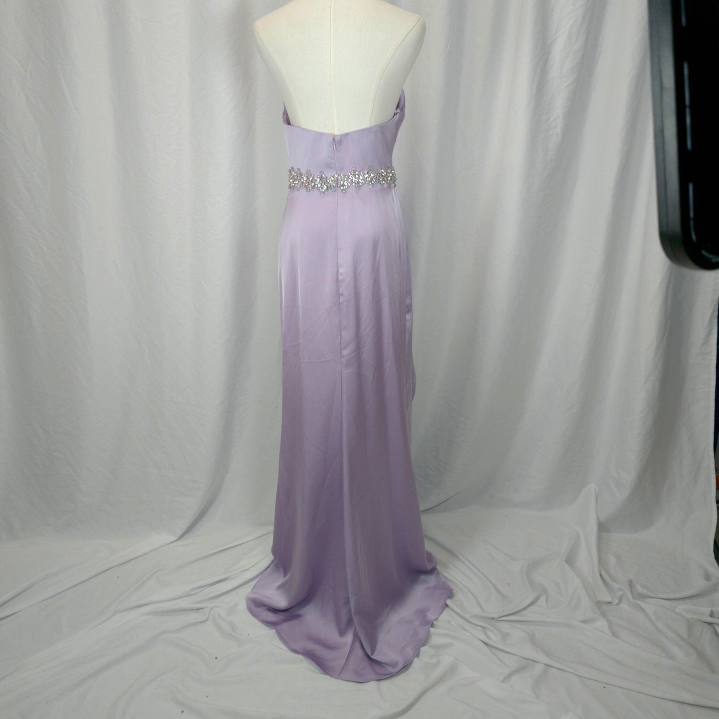 Dazzling Lavender Satin Gown with Glamorous Embellishments