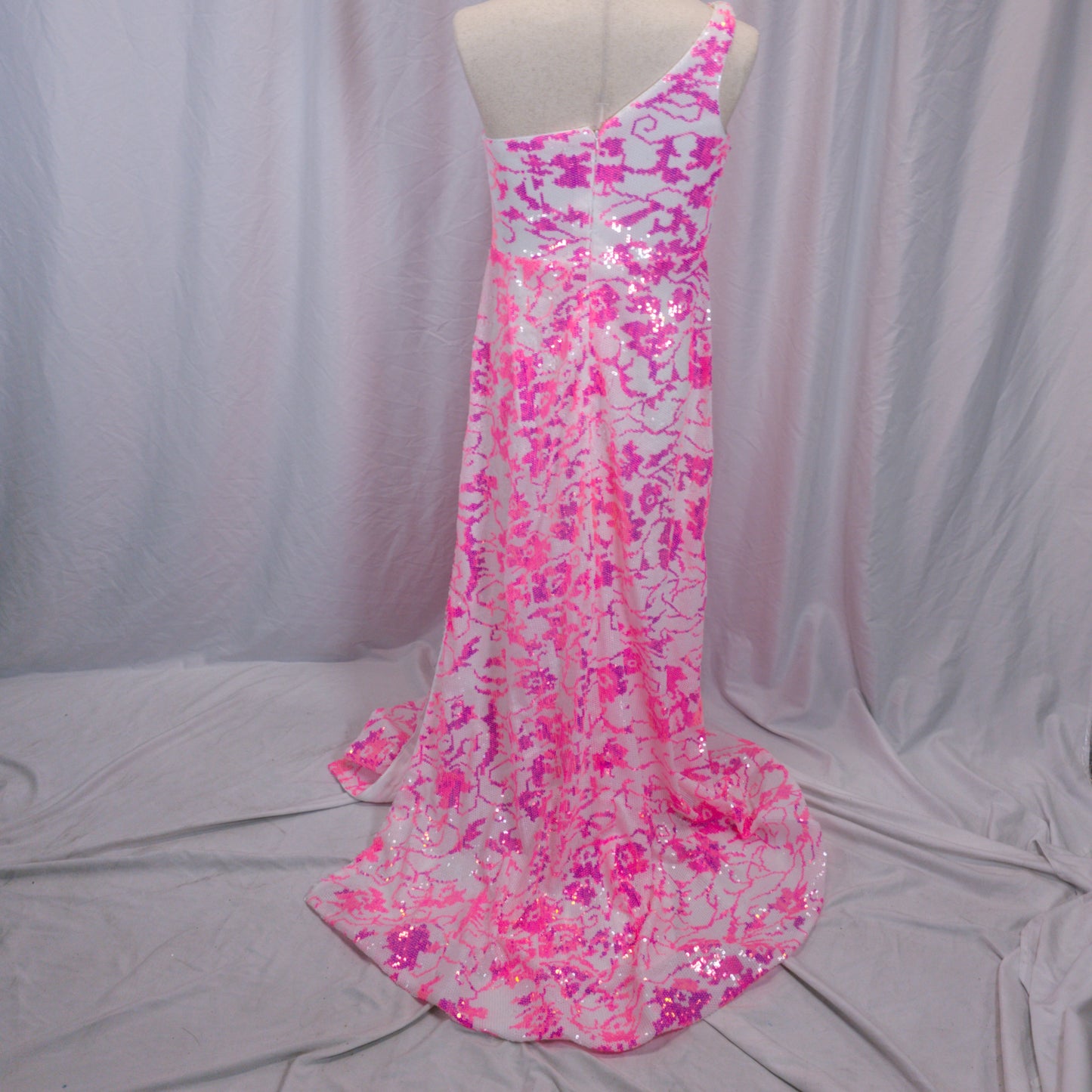Dramatic Pink Floral One-Shoulder Gown for Unforgettable Nights
