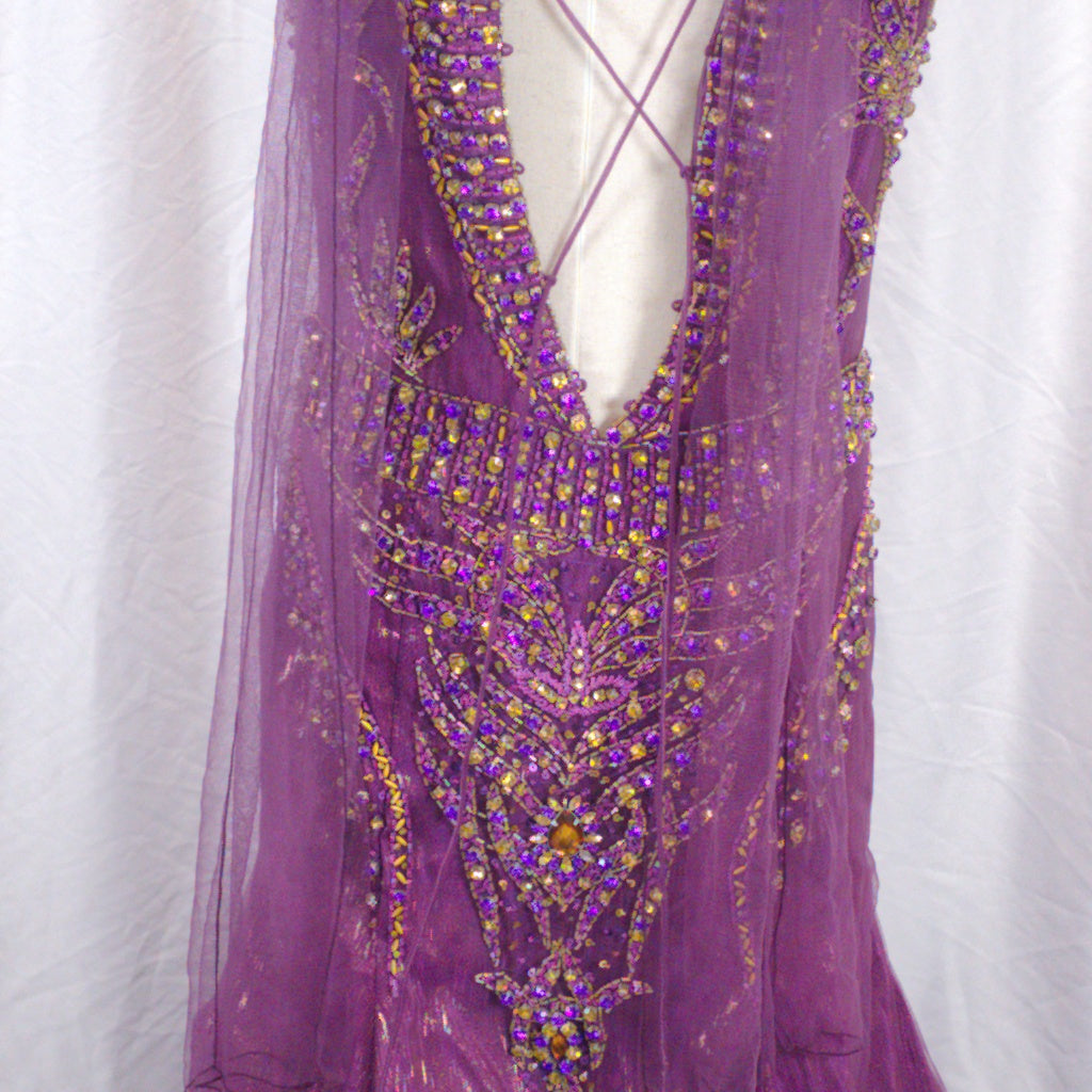 Dazzling Purple Mermaid Gown with Layered Drama