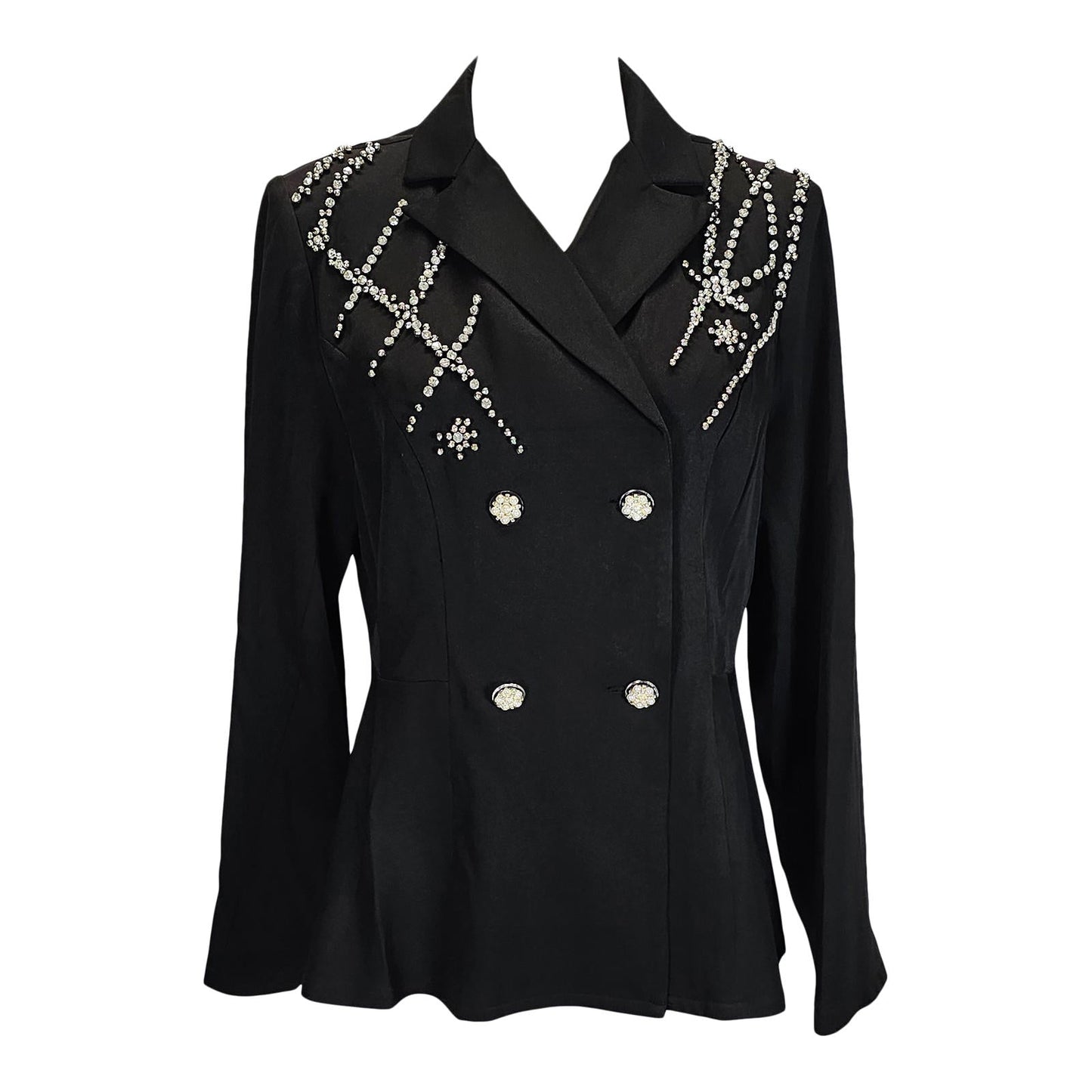 Shein Dazzling Black Blazer with Sparkly Rhinestone Flair/XL