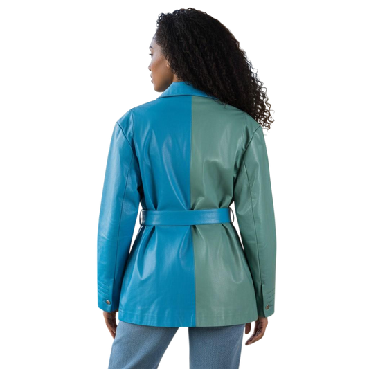 Bold Two-Tone and Leather Belted Blazer