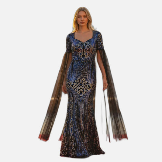 Celestial Glamour: Evening Gown with Mystical Flow