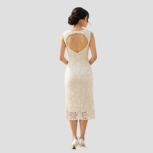 Bold Champagne Lace Dress with Mesmerizing Back Cutout