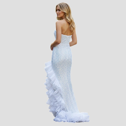 Frosty Glamour Ruffled Evening Gown