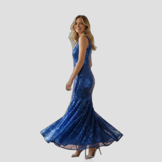 Stunning Blue Sequin Evening Gown for Elegant Occasions