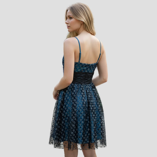 Dazzling Midnight Frock with Mesmerizing Mesh Magic
