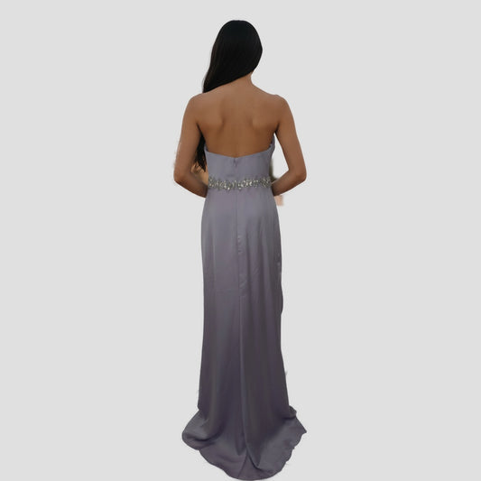 Dazzling Lavender Satin Gown with Glamorous Embellishments