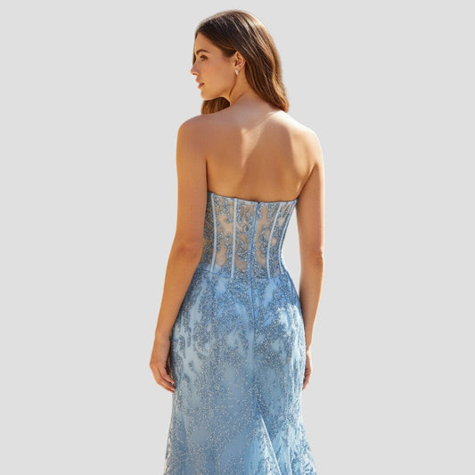 Aqua Dreamy Lace Mermaid Gown: Make Waves with Elegance!