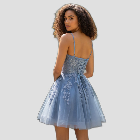 Charming Blue Floral Lace Dress for Weddings & Parties