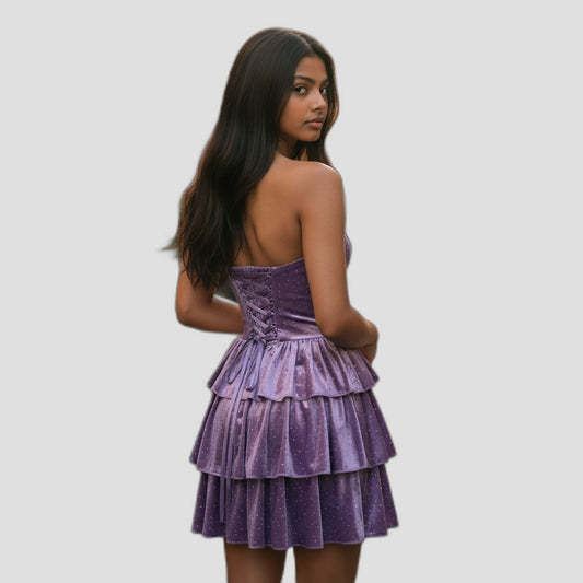 Chic Lavender Tiered Mini Dress - Perfect for Parties & Events
