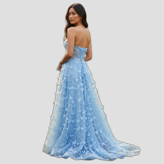 Elegant Blue Butterfly Lace Gown for Special Occasions