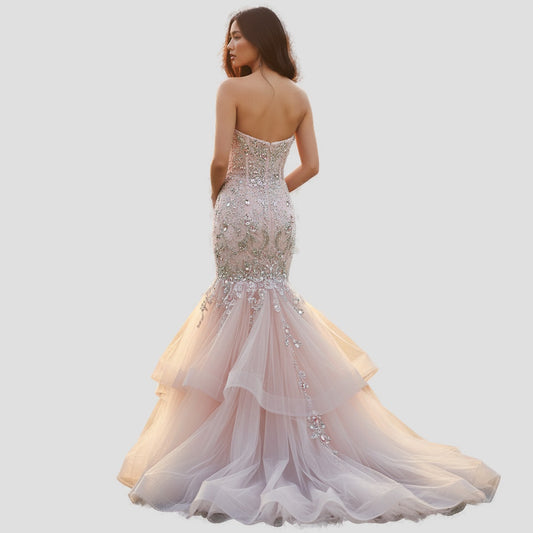 Dazzling Blush Beaded Tulle Gown for Unforgettable Nights