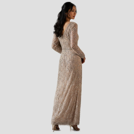 Dazzling Beaded Champagne Maxi Dress for Gala Nights