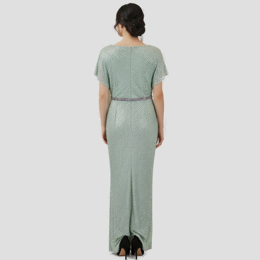 Mesmerizing Mint Sequin Gown - A Dazzling Evening Showstopper