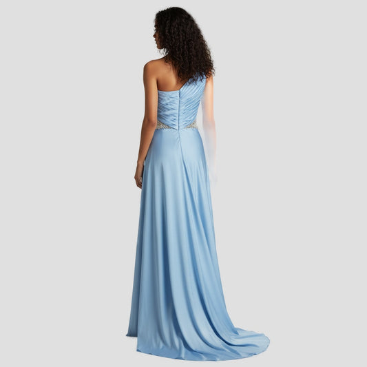 Dazzling Sky Blue Glam Satin Gown for Red Carpet Moments