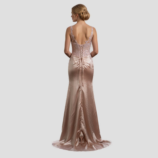 Dazzling Rose Quartz Satin Dress with Bejeweled Bodice