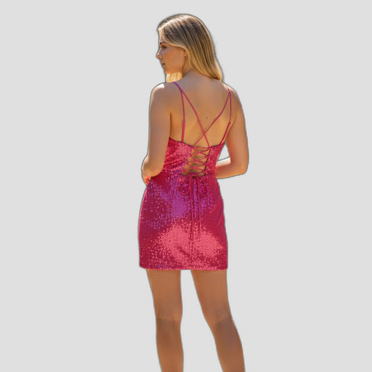 Glamorous Red Sequin Mini Dress with Adjustable Straps