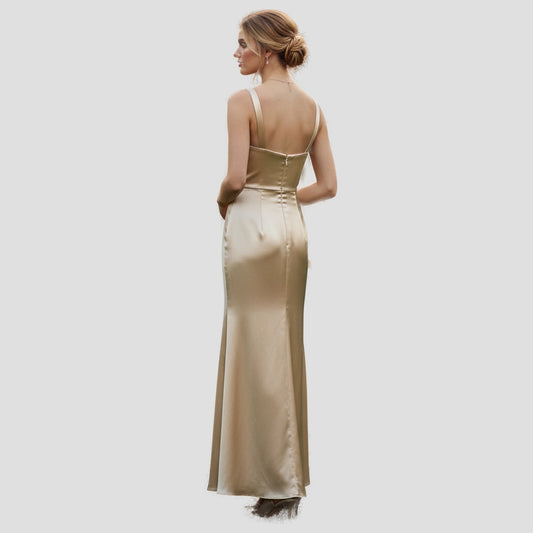 Dazzling Champagne Silk Gown for Red-Carpet Moments