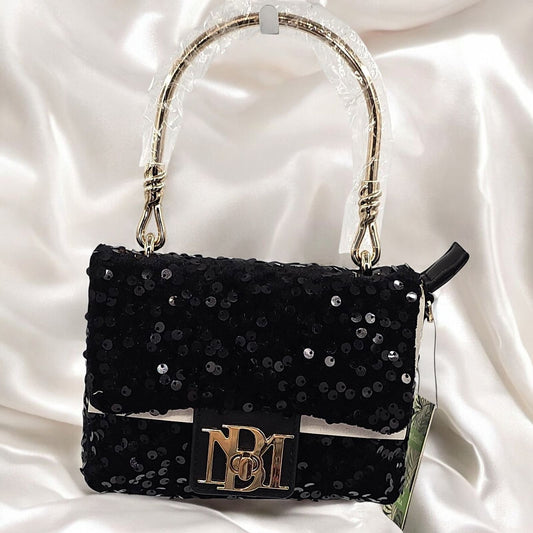 Sparkly Sequin Shoulder Handbag with Elegant Gold Handle