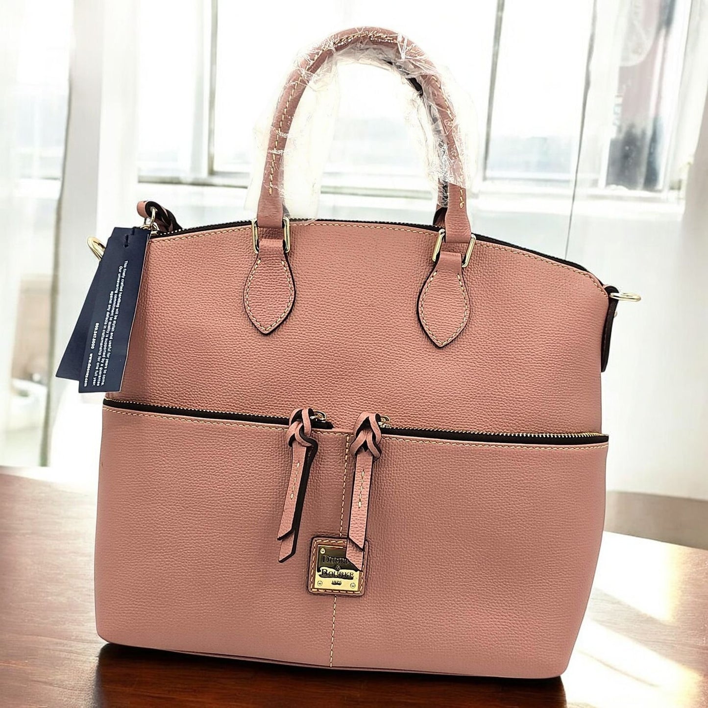 Pebble Grain Double Pocket Satchel Rose