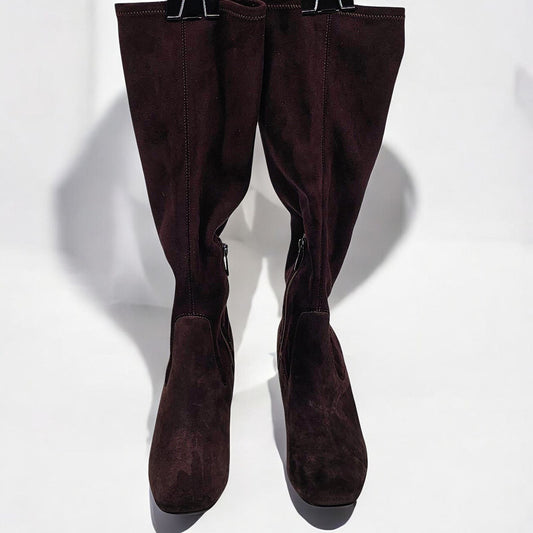 Chic Chocolate Suede Knee-High Boots with Block Heel
