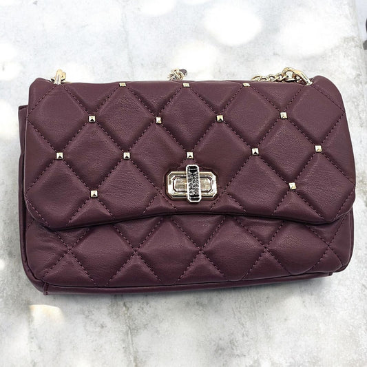 Quirky Quilted Plum Shoulder Handbag with Studded Charm