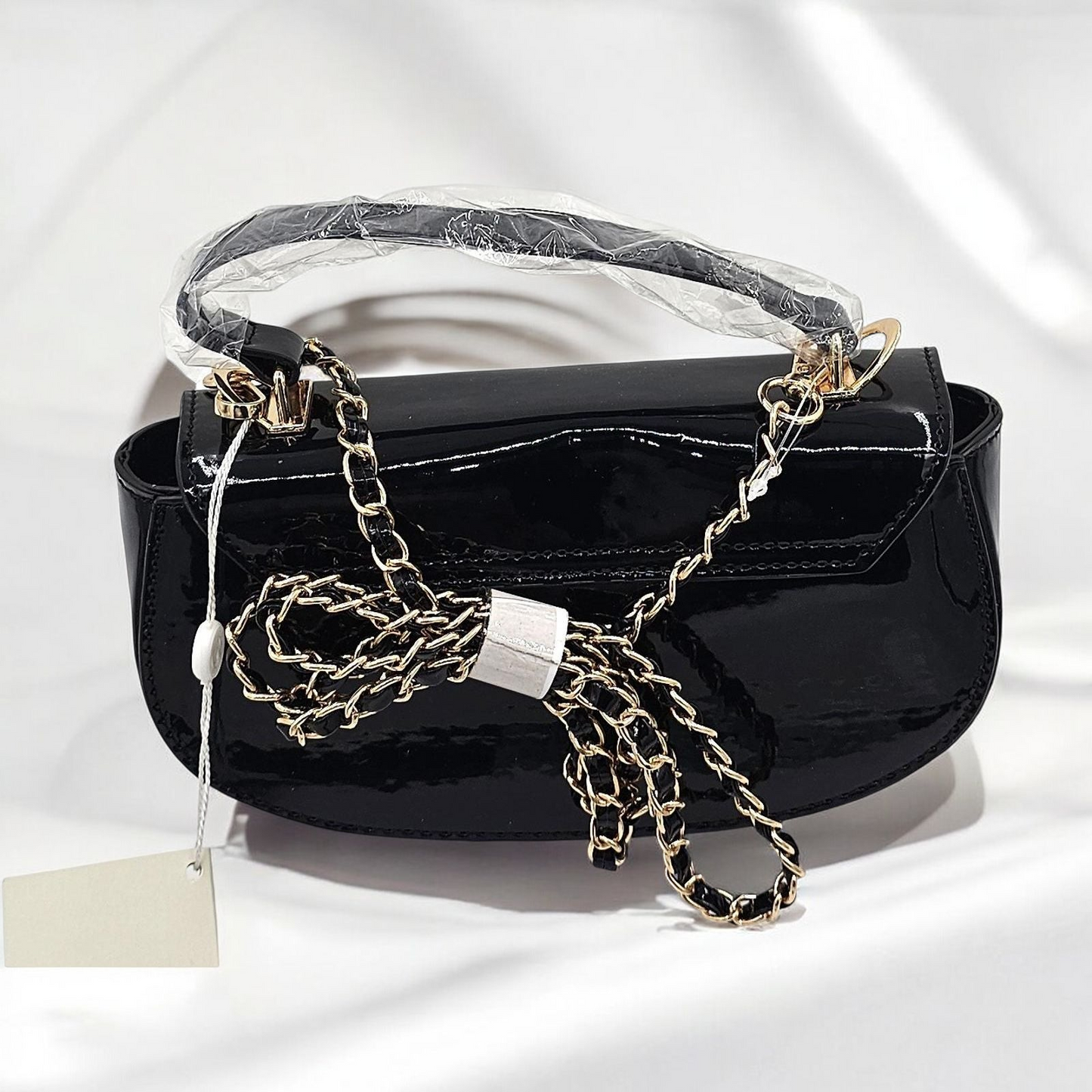 Glossy Valentino Orlandi Mini Bag with Chic Gold Chain