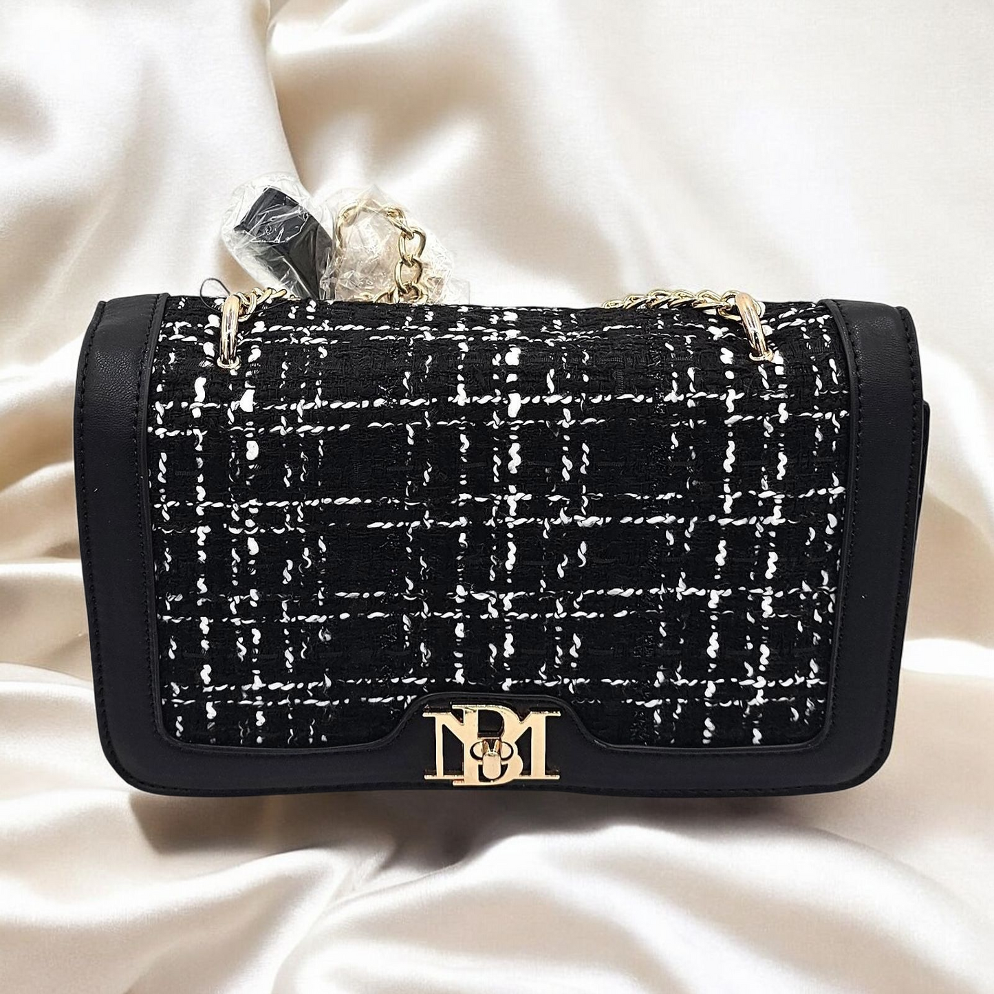 Elegant Vegan Leather Tweed Shoulder Handbag