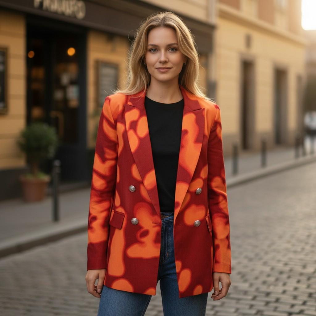 Fiery Abstract Print Women's Blazer