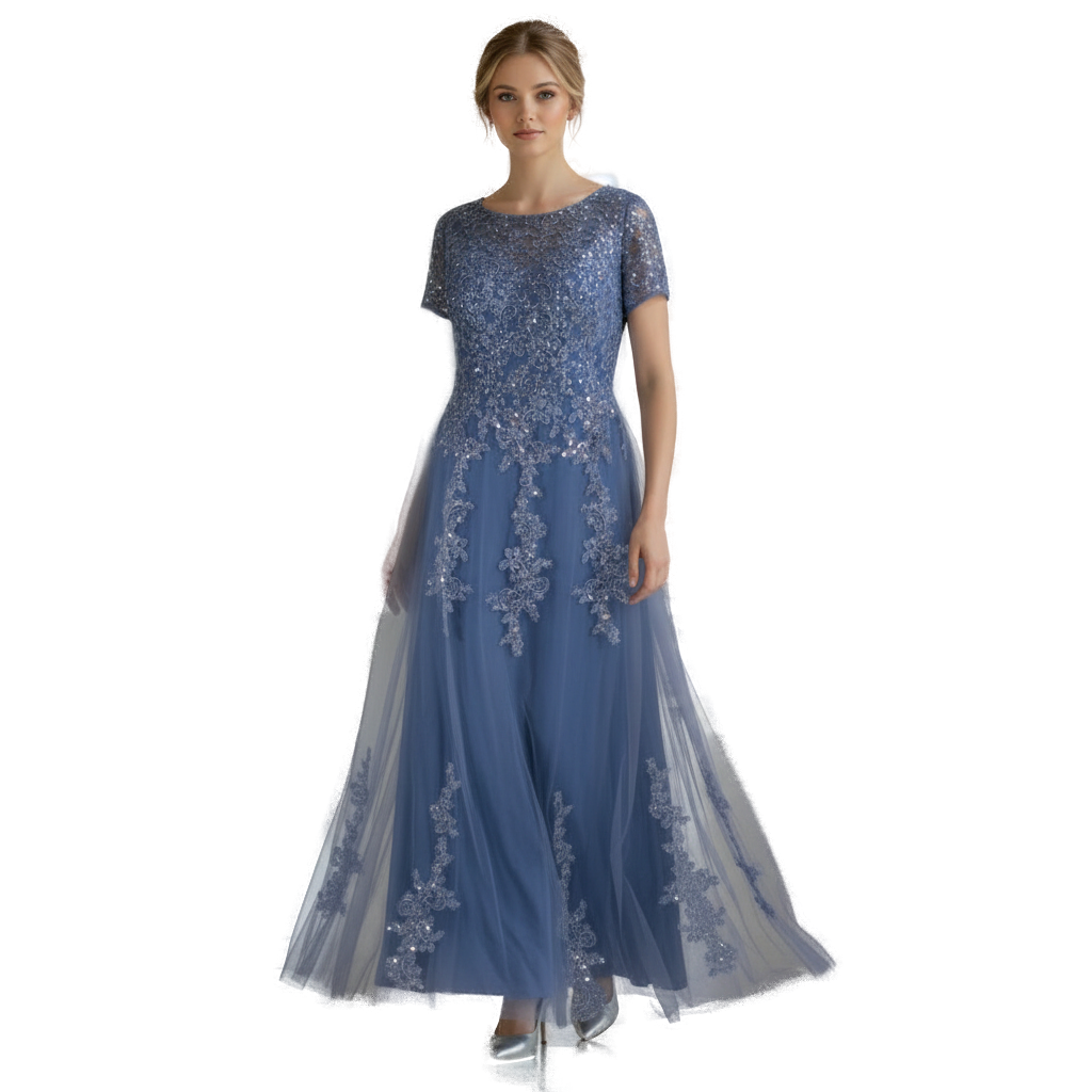 Dazzling Sapphire Embroidered Tulle Gown for Unforgettable Nights