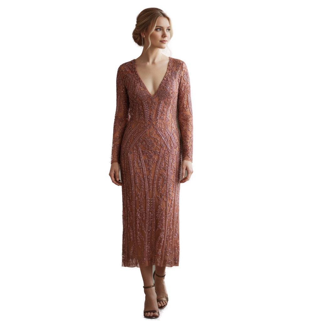 Show-Stopping Copper Embroidered Gala Dress