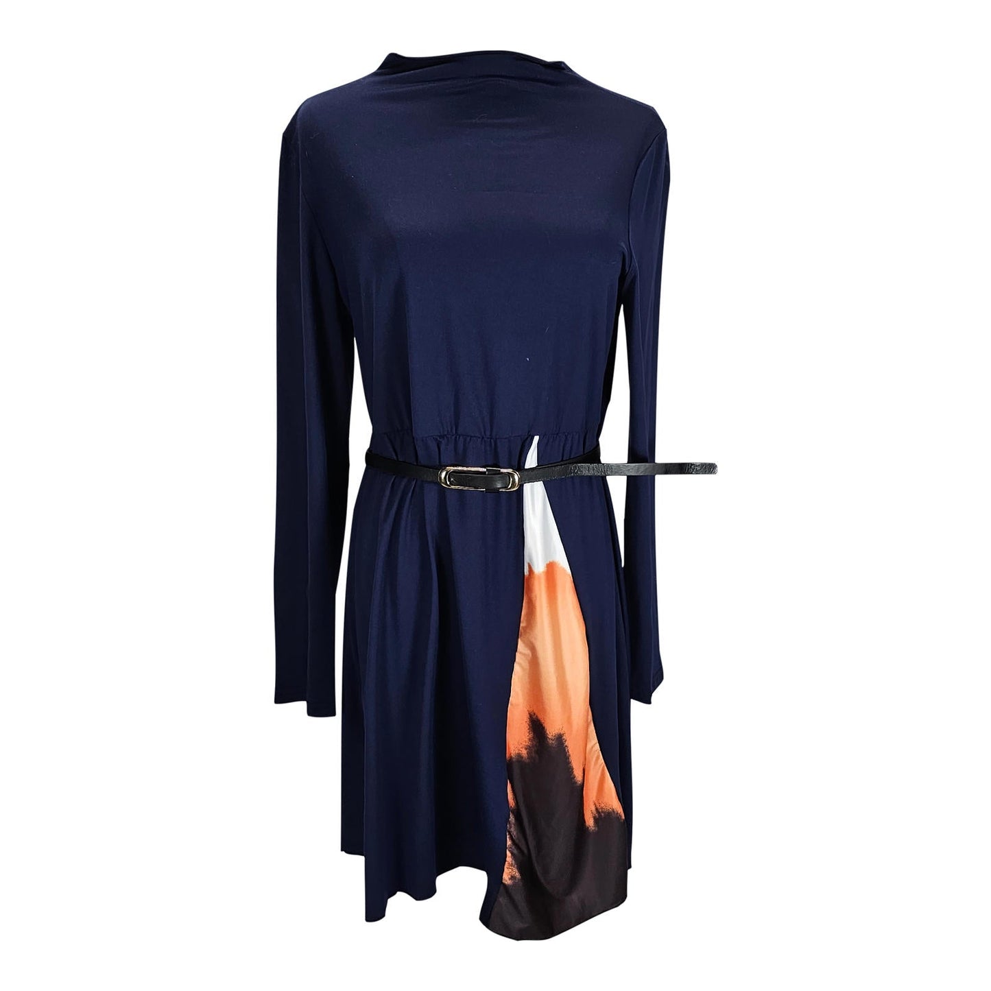 Chic Long Sleeve Dress with Artistic Flair and Belt