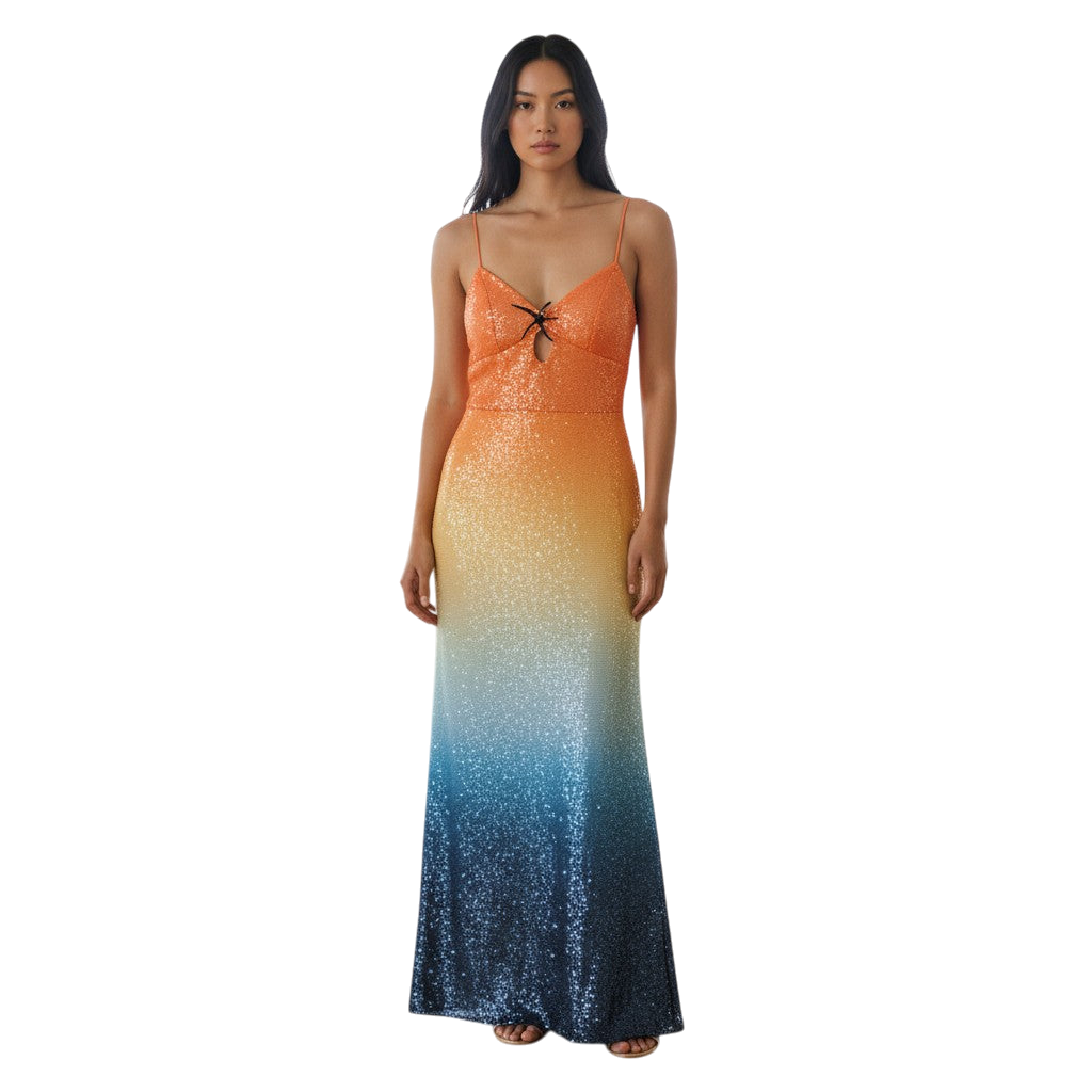 Sunset Dreams Sequin Maxi Dress: Shine & Dine (Missing small row of sequins - could cut short)