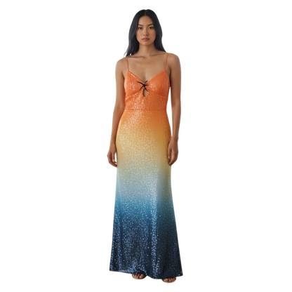 Sunset Dreams Sequin Maxi Dress: Shine & Dine (Missing small row of sequins - could cut short)