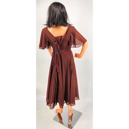 Flowy Cap Sleeved Tea Length Dress