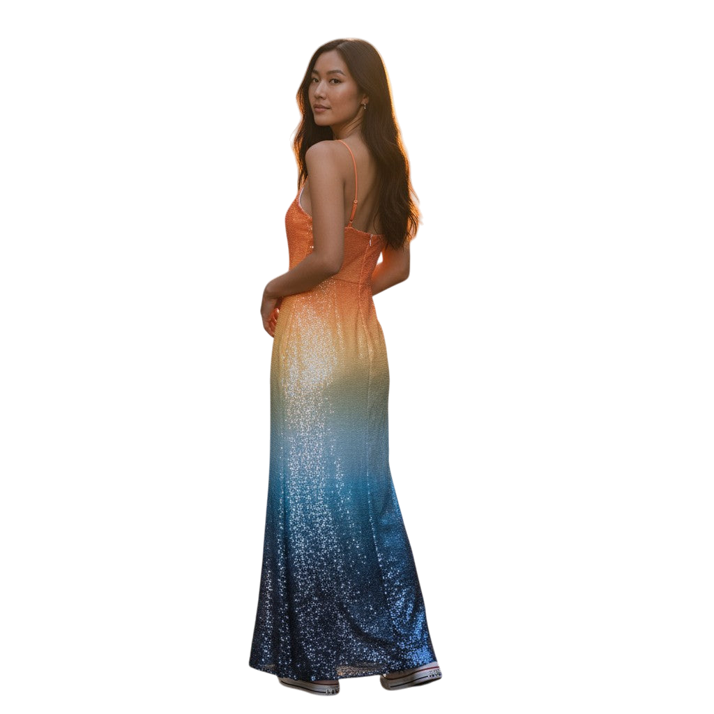 Sunset Dreams Sequin Maxi Dress: Shine & Dine (Missing small row of sequins - could cut short)