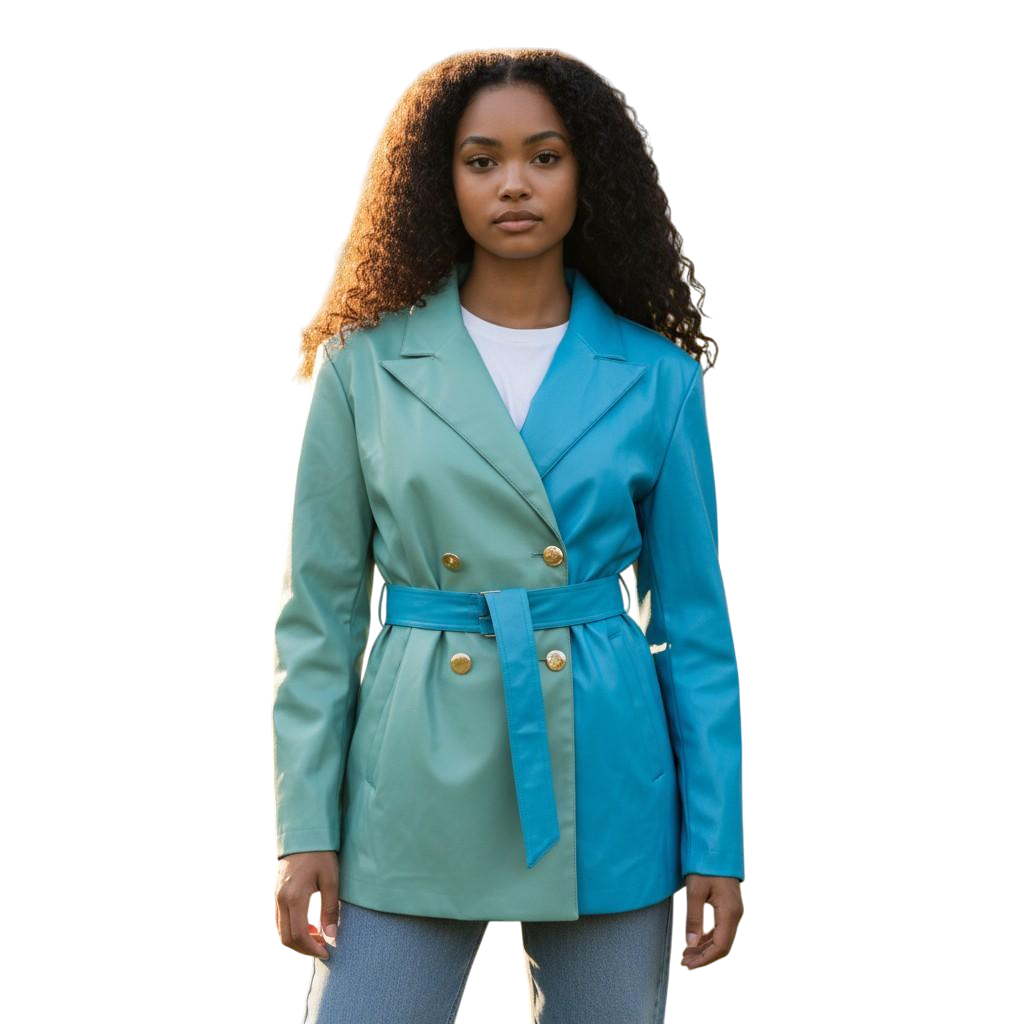 Bold Two-Tone and Leather Belted Blazer