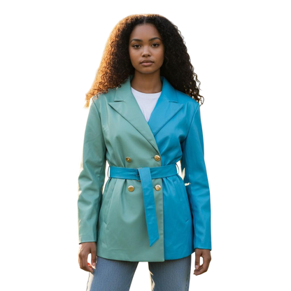 Bold Two-Tone and Leather Belted Blazer