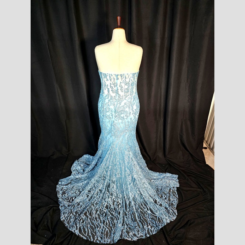 Aqua Dreamy Lace Mermaid Gown: Make Waves with Elegance!