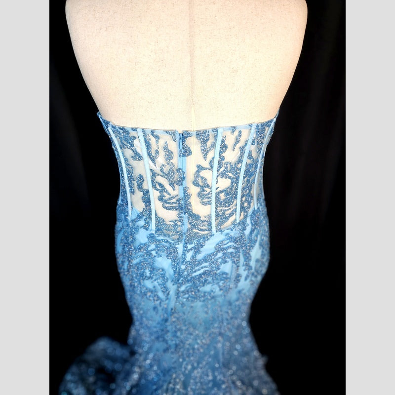 Aqua Dreamy Lace Mermaid Gown: Make Waves with Elegance!