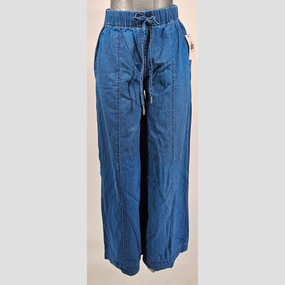 Wide Leg Jeans Elastic Waist and Drawstring Light Wash