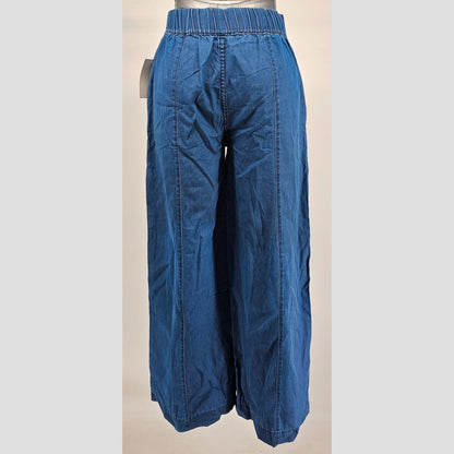 Wide Leg Jeans Elastic Waist and Drawstring Light Wash