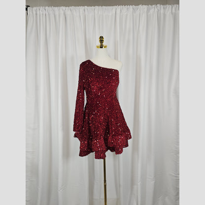 Sparkle & Swirl: The One-Shoulder Showstopper Dress