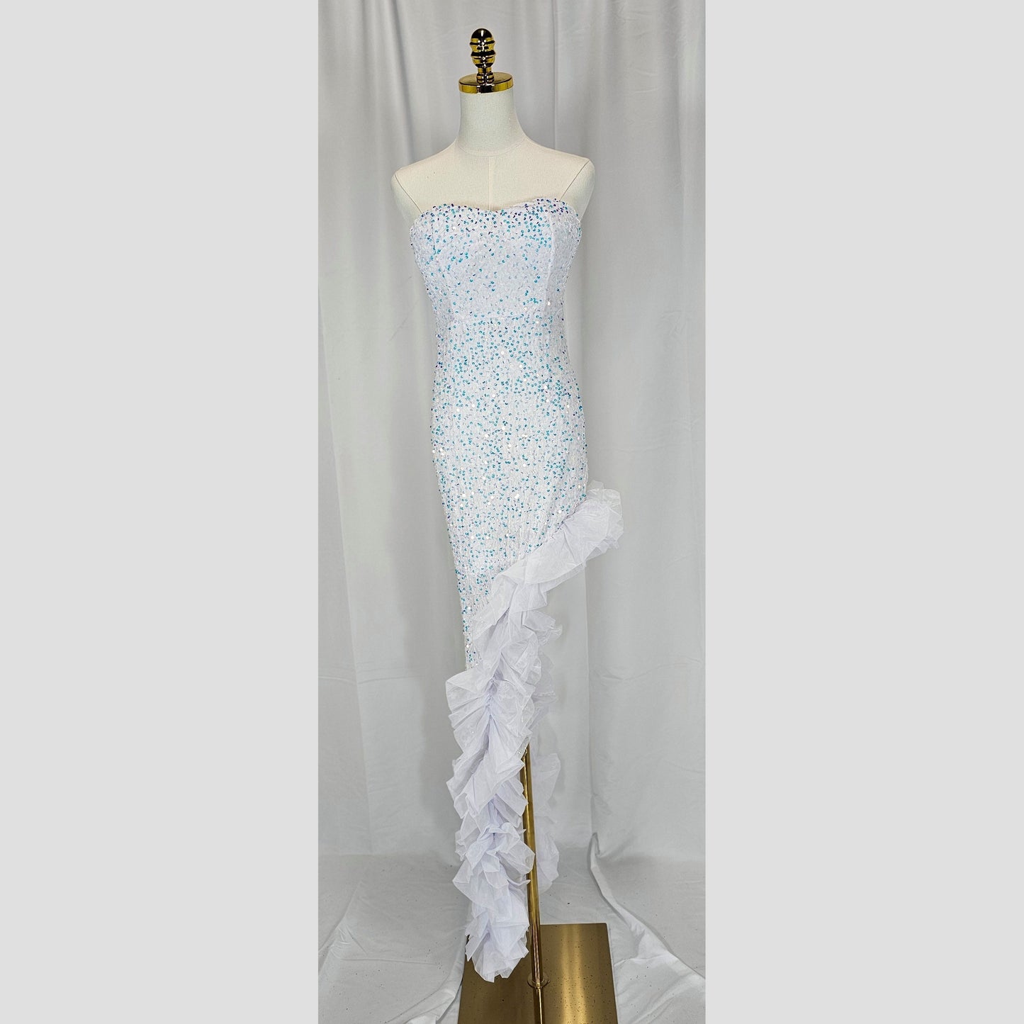 Frosty Glamour Ruffled Evening Gown