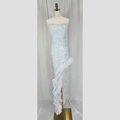Frosty Glamour Ruffled Evening Gown