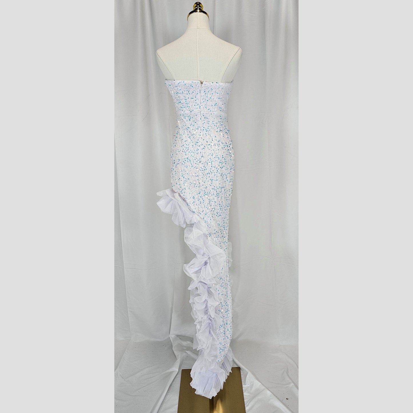 Frosty Glamour Ruffled Evening Gown