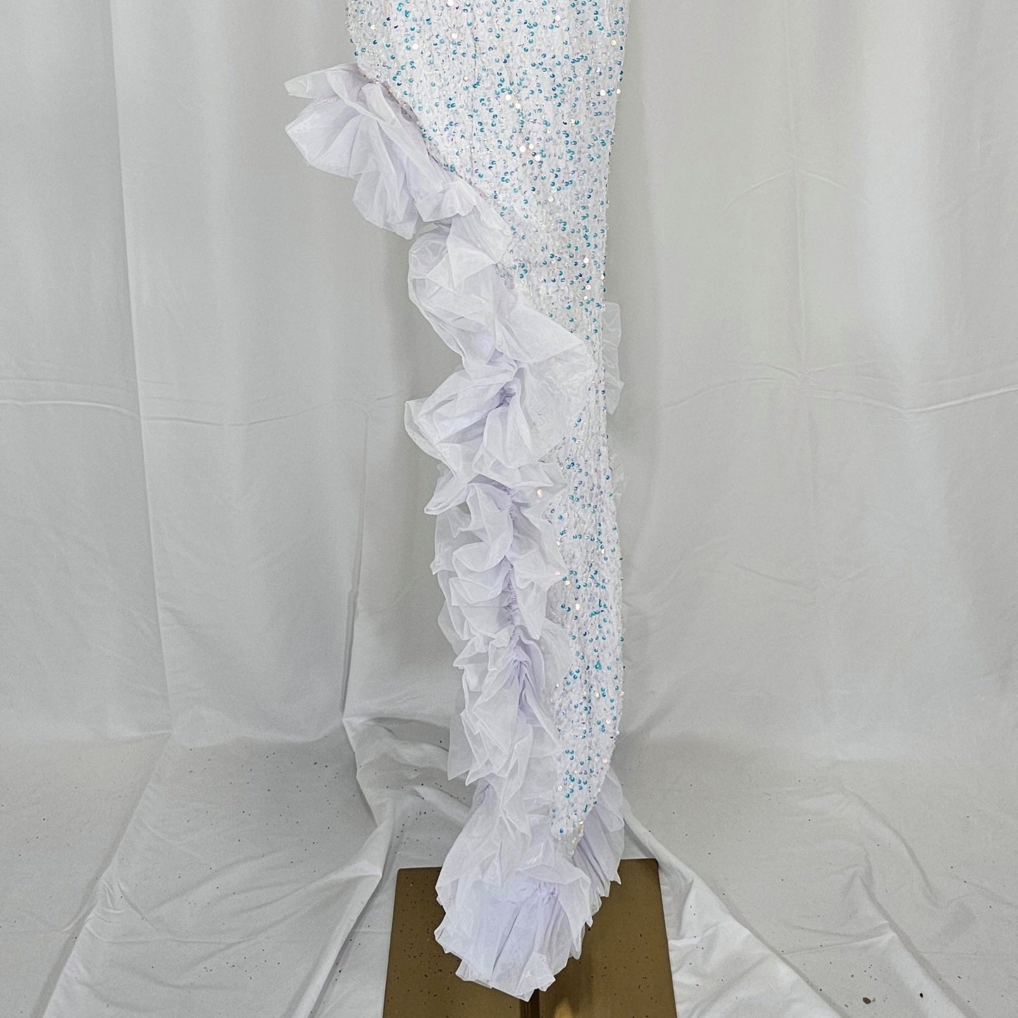 Frosty Glamour Ruffled Evening Gown