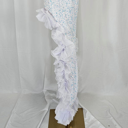 Frosty Glamour Ruffled Evening Gown